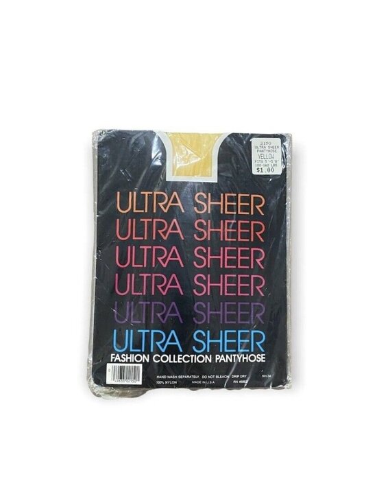 Ultra Sheer Accessories - Vintage Ultra Sheer Fashion Collection Pantyhose Stockings One Size - Yellow